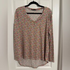 Discreet Pink and Green Floral Long Sleeve Top